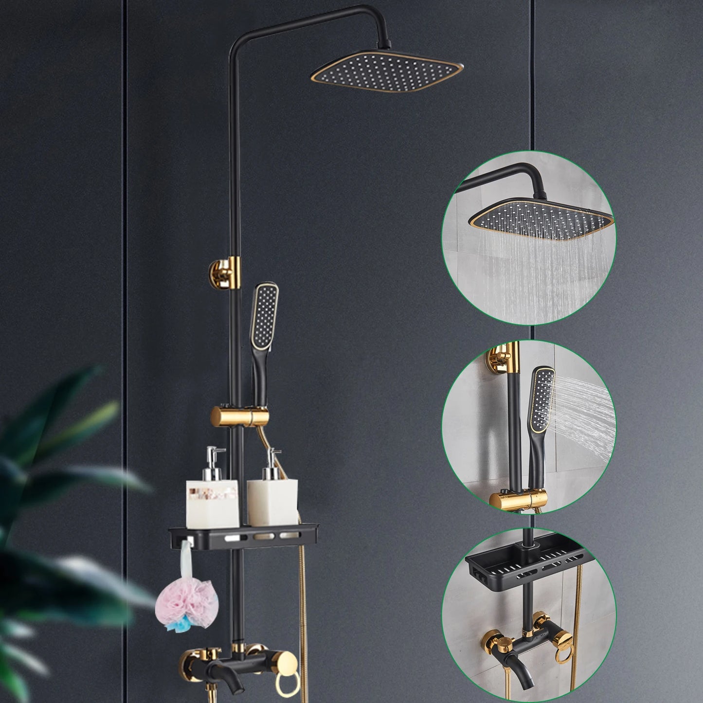 Full Shower Set Bathroom Black Bathtub Wall Mount