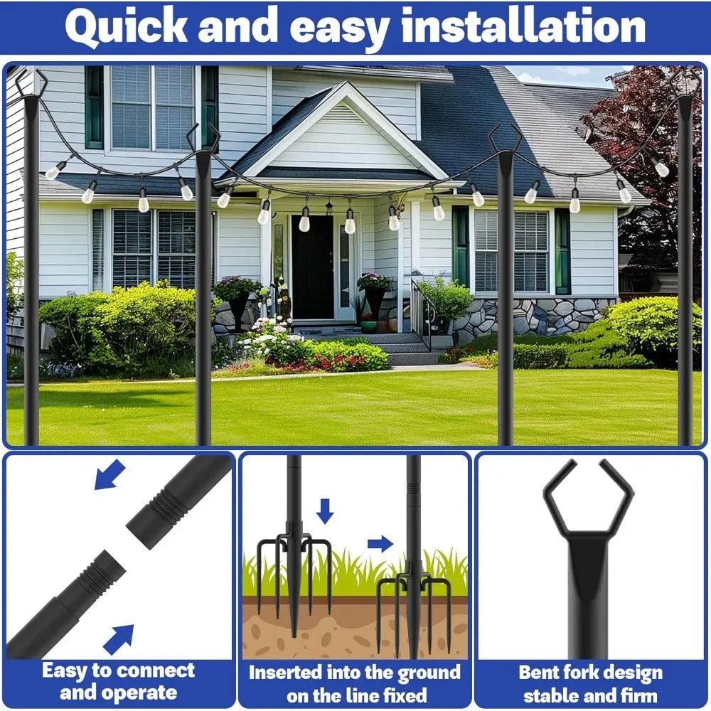 6 Pack 10 ft Heavy Duty Metal String Light Poles