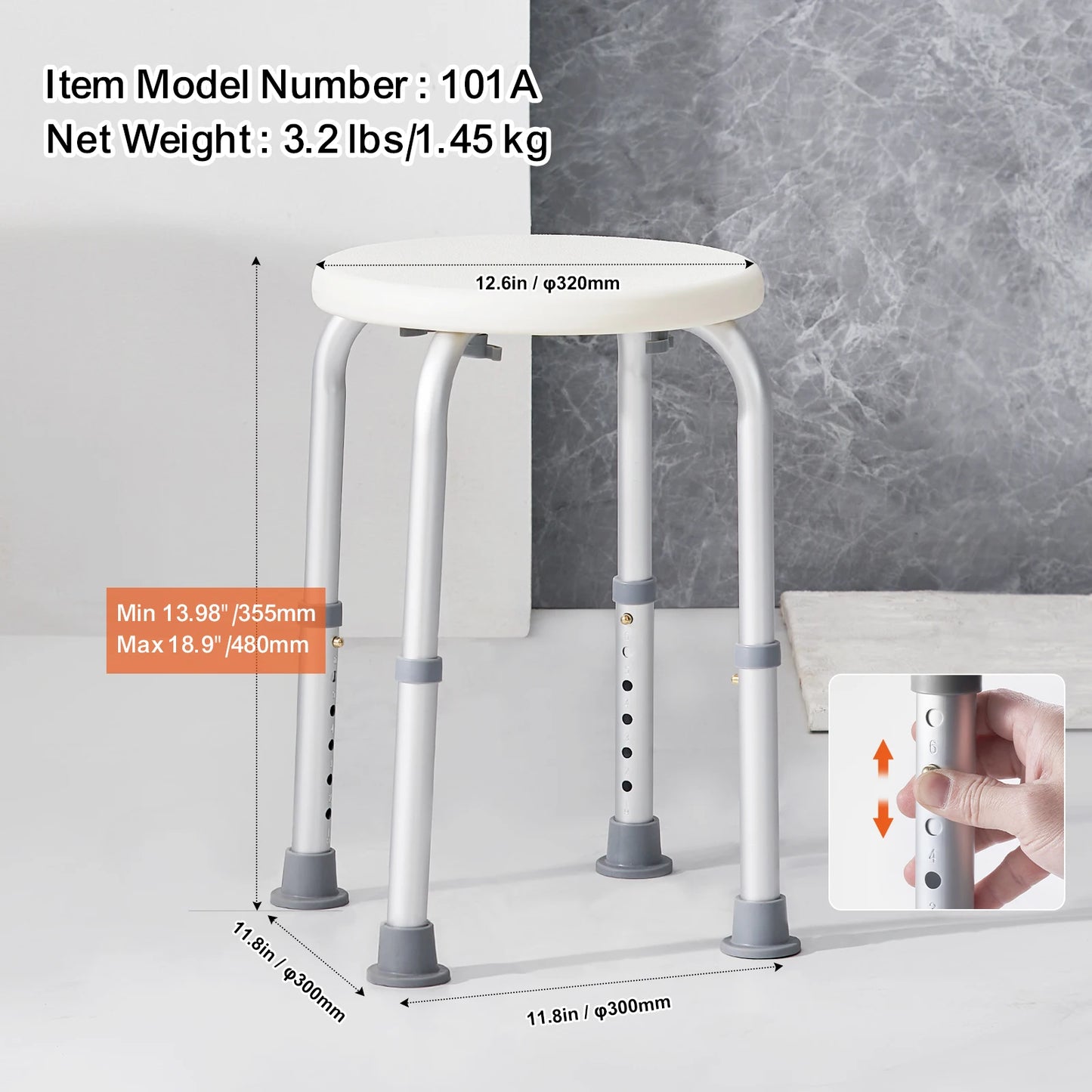 Adjustable Height Non-Slip Shower Stool