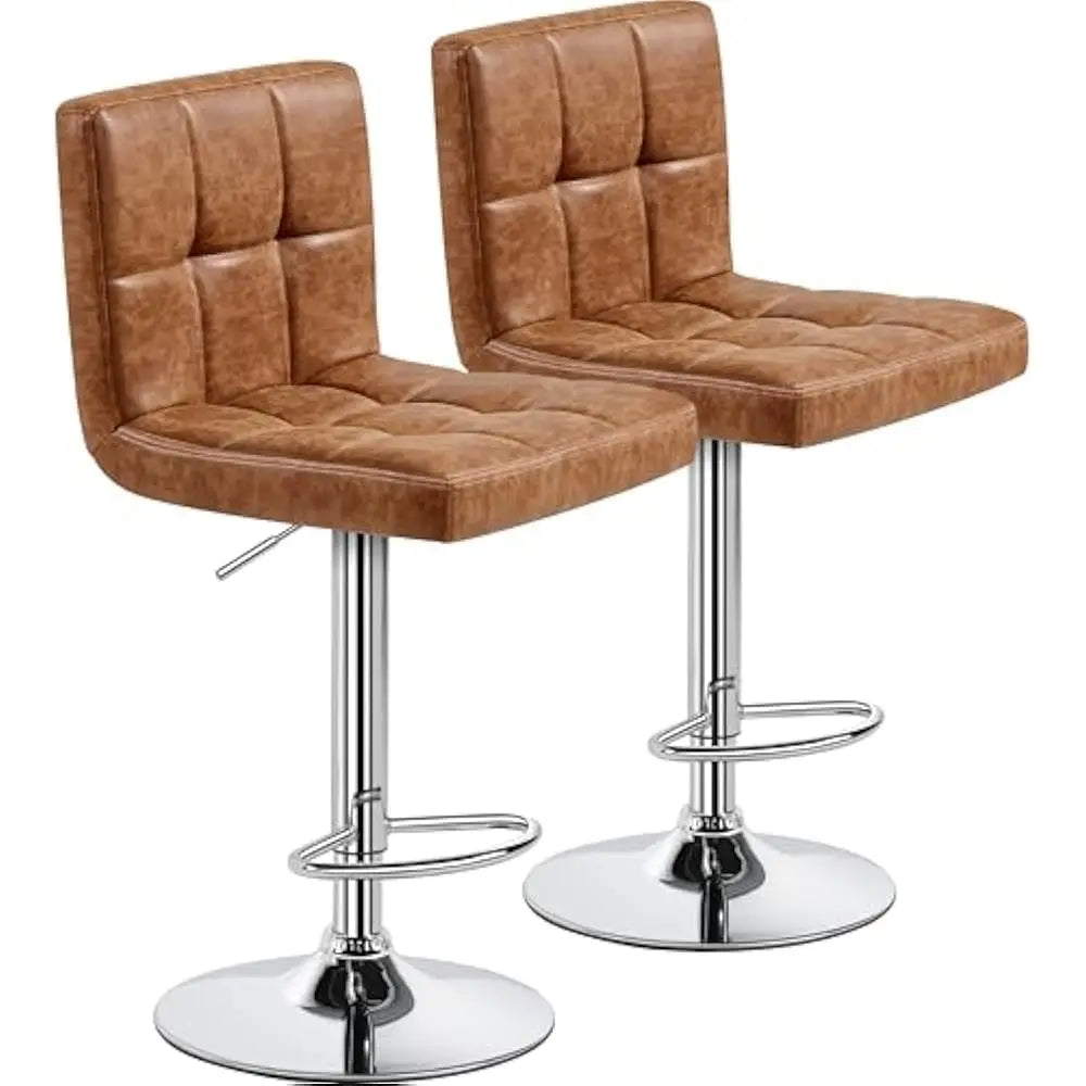 Set of 2 Adjustable PU Leather Swivel Barstools