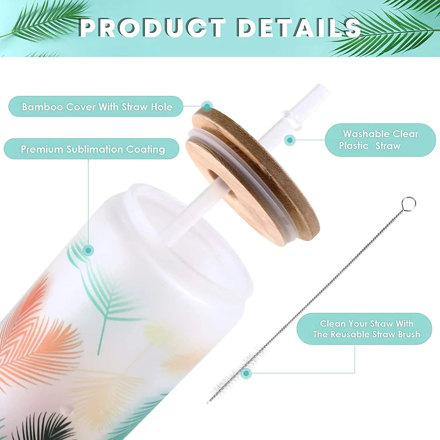 8 Pack 16OZ Frosted/Clear Glass Tumblers with Bamboo Lid