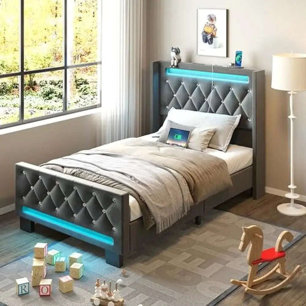 Upholstered Twin Bed Frame, Headboard & Footboard