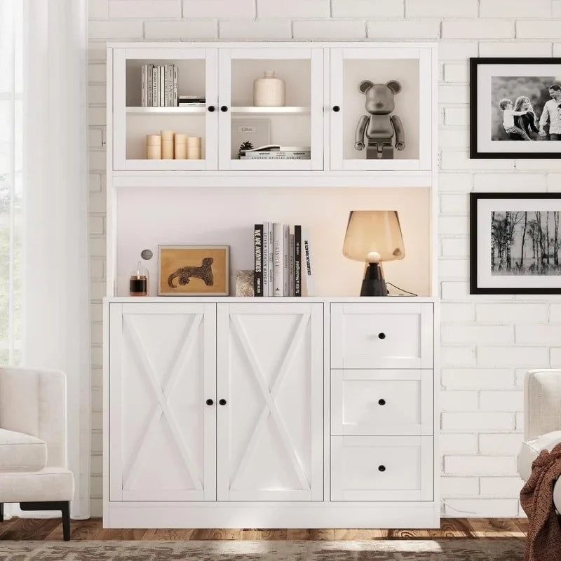 70.9'' Kitchen Pantry Cabinet with Hutch and Microwave stand