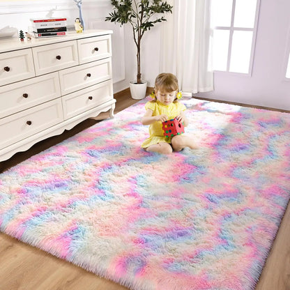 Soft Fluffy Rainbow Rugs for Bedroom, Plush Carpet