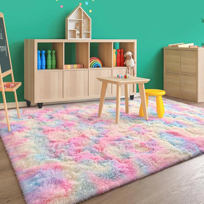 Soft Fluffy Rainbow Rugs for Bedroom, Plush Carpet