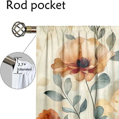2Pcs Floral Curtains Orange Poppy Pattern