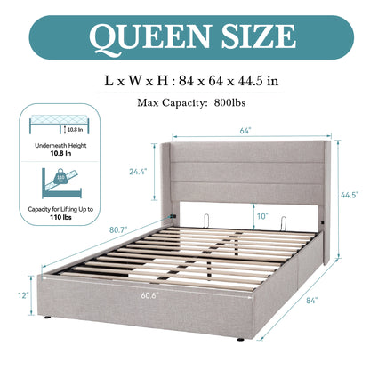 Lift Up Storage Bed with Wingback Headboard