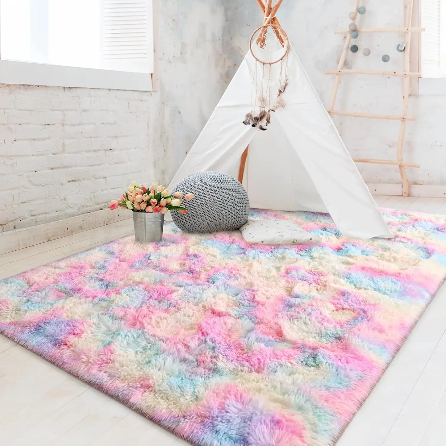 Soft Fluffy Rainbow Rugs for Bedroom, Plush Carpet