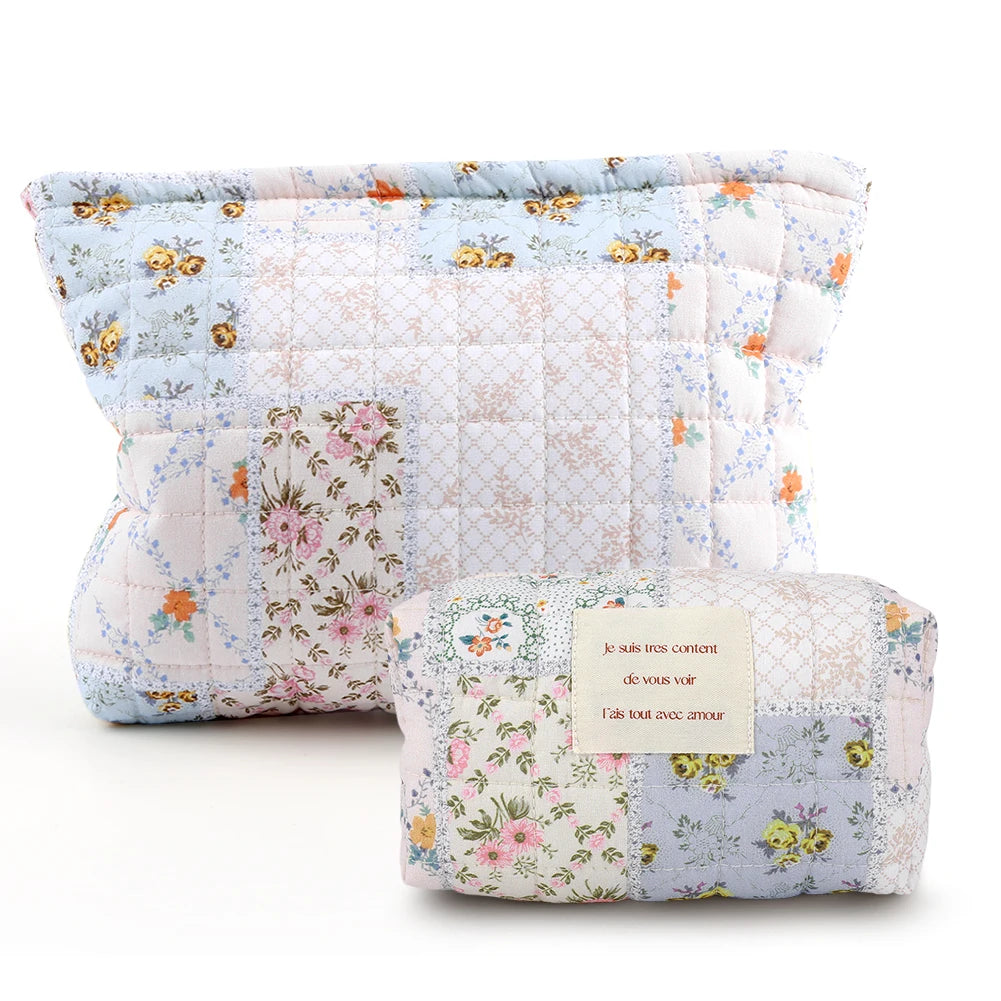 2Pcs Quilted Makeup Bag