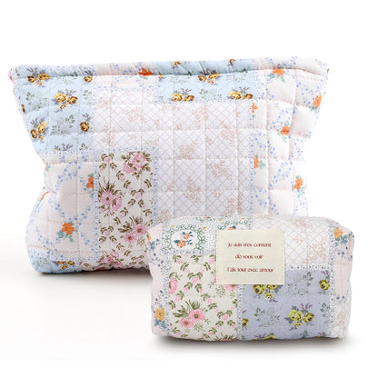 2Pcs Quilted Makeup Bag