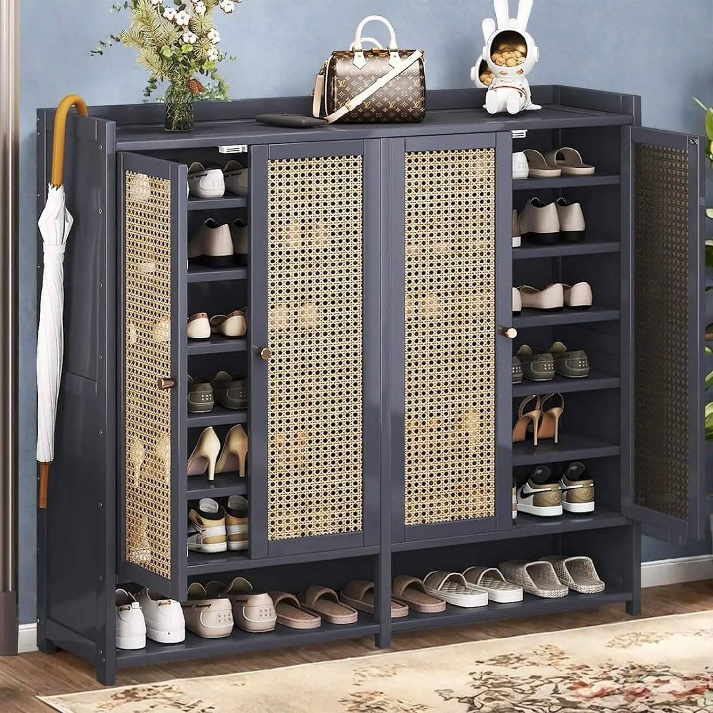 8 Tier Bamboo Shoe Storage Cabinet with Doors
