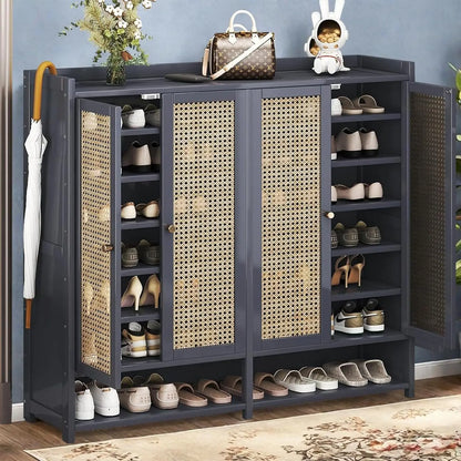 8 Tier Bamboo Shoe Storage Cabinet with Doors