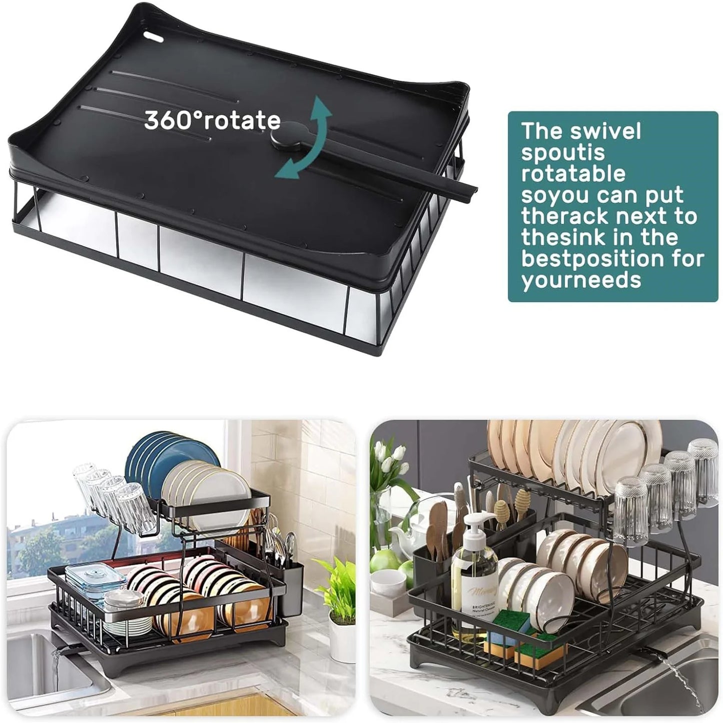 2-Tier Stainless Steel Dish Drying Rack – Large Kitchen Countertop Organizer with Drainer & Cutlery Holder
