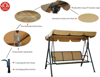 3-Person Canopy Porch Swing w/Adjustable Shading