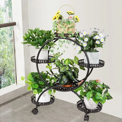 6 Pots Flower Holder Moveable Plant Stand