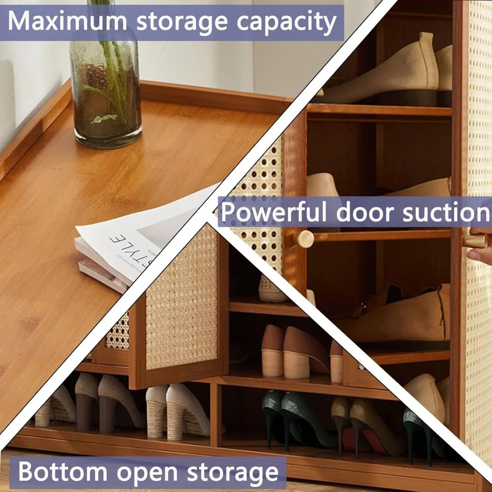 8 Tier Bamboo Shoe Storage Cabinet with Doors