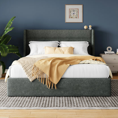 Lift Up Storage Bed with Wingback Headboard