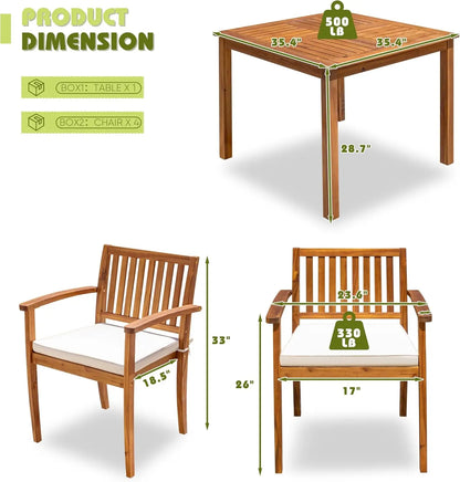 5 Piece Outdoor Acacia Wood Dining Set