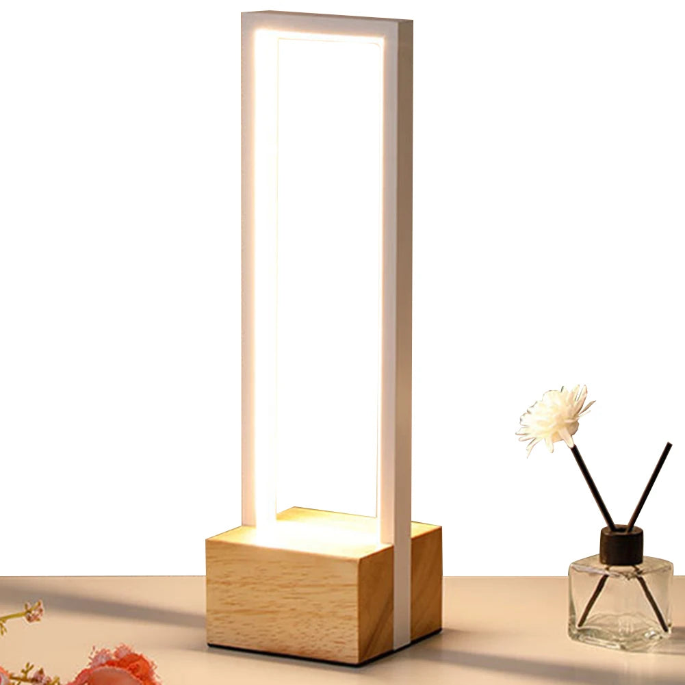 LED Table Lamp USB Nightstand Lamp Dimmable Wooden Base