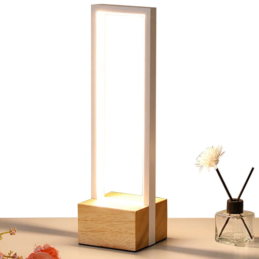 LED Table Lamp USB Nightstand Lamp Dimmable Wooden Base
