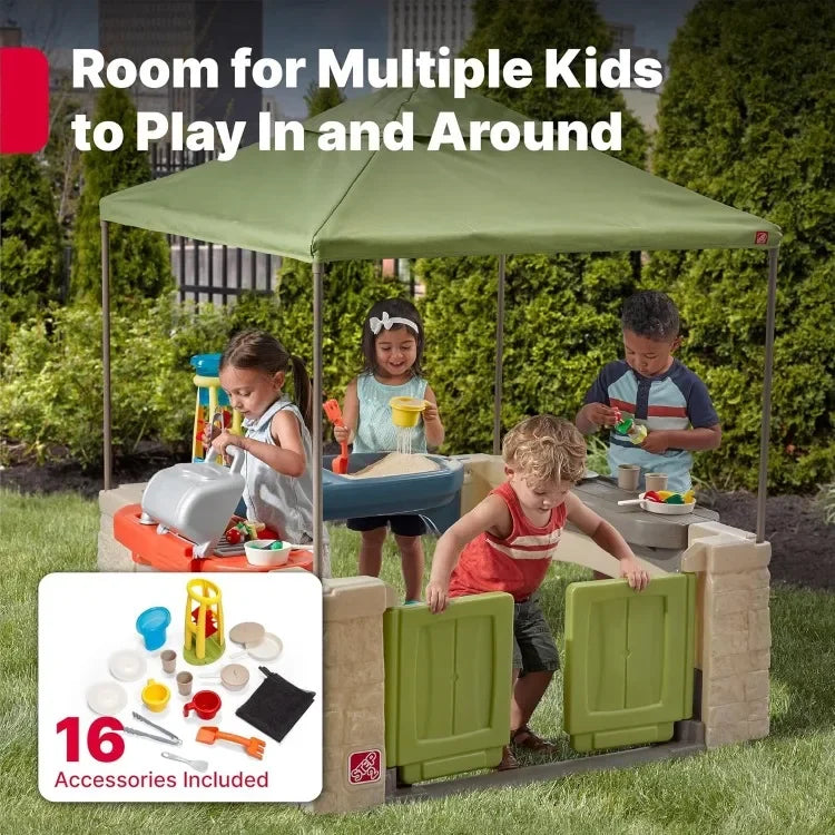 Playtime Patio with Canopy, Indoor and Outdoor Kitchen Playset