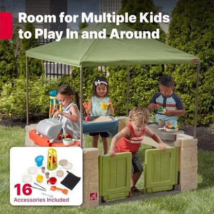 Playtime Patio with Canopy, Indoor and Outdoor Kitchen Playset