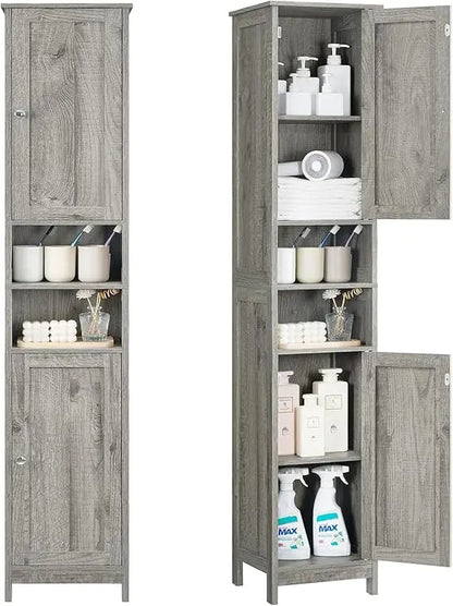 67" H Tall Narrow Bathroom Cabinet with Adjustable Shelves