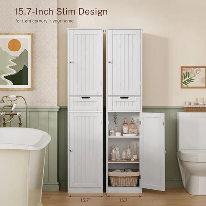67" H Tall Narrow Bathroom Cabinet with Adjustable Shelves