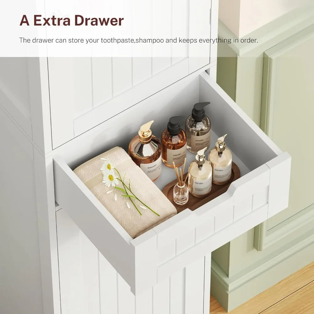 67" H Tall Narrow Bathroom Cabinet with Adjustable Shelves