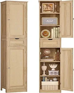 67" H Tall Narrow Bathroom Cabinet with Adjustable Shelves