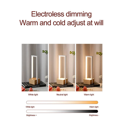 LED Table Lamp USB Nightstand Lamp Dimmable Wooden Base