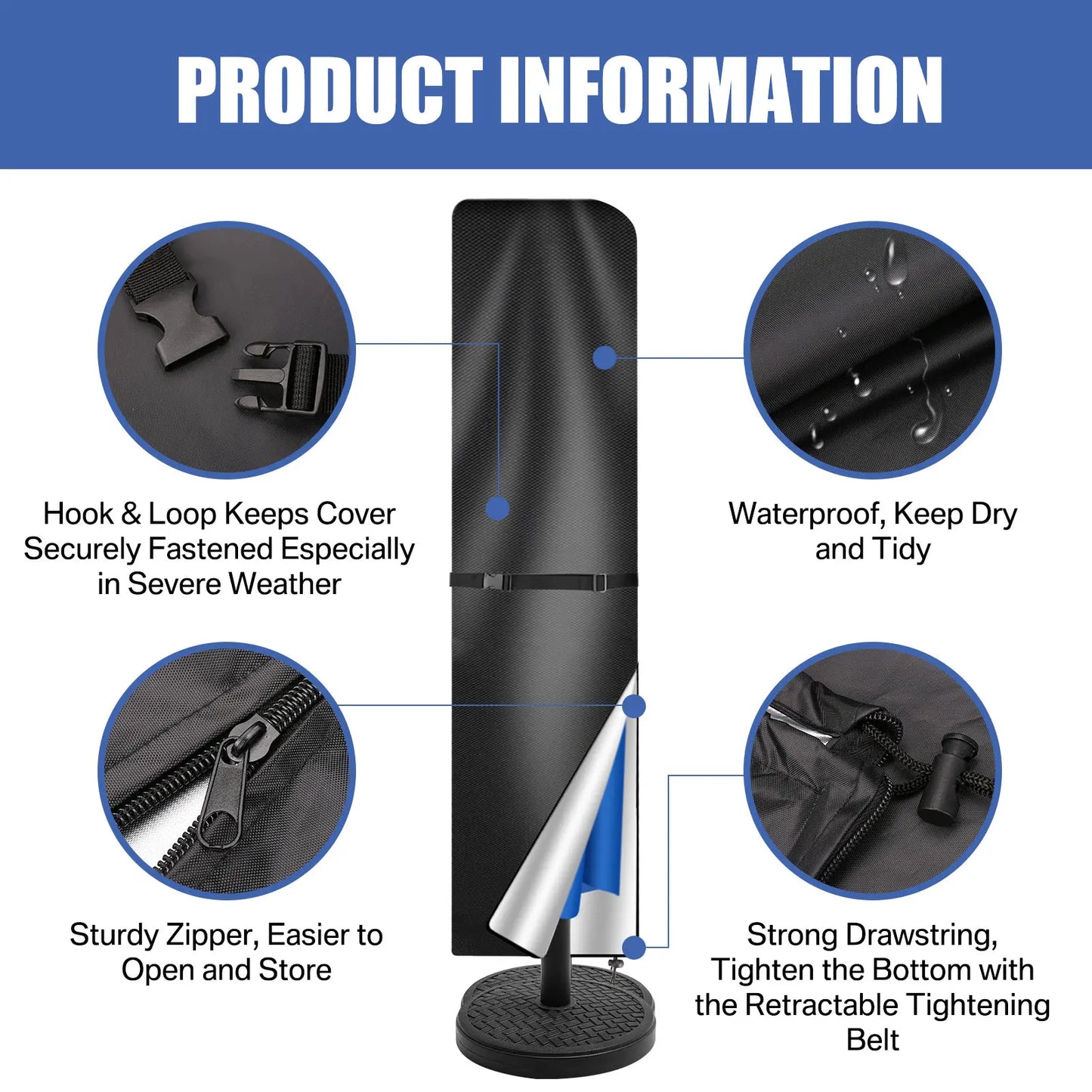 Waterproof 210D Umbrella Cover with Zip Closure