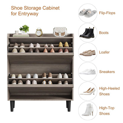 Shoe Storage Cabinet with 2 Flip Drawers with Adjustable Shelf