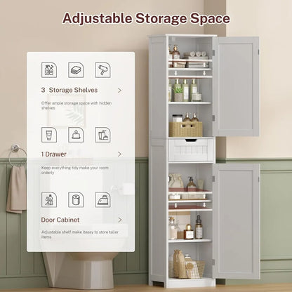 67" H Tall Narrow Bathroom Cabinet with Adjustable Shelves