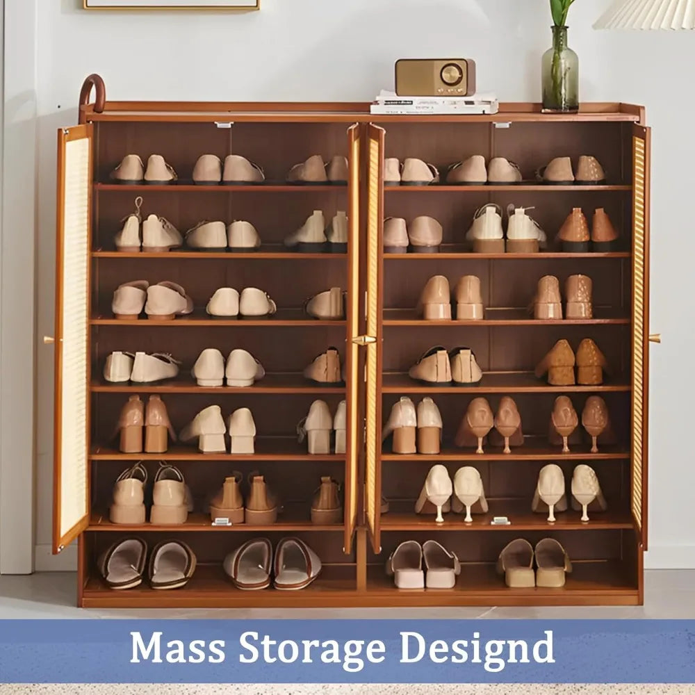 8 Tier Bamboo Shoe Storage Cabinet with Doors