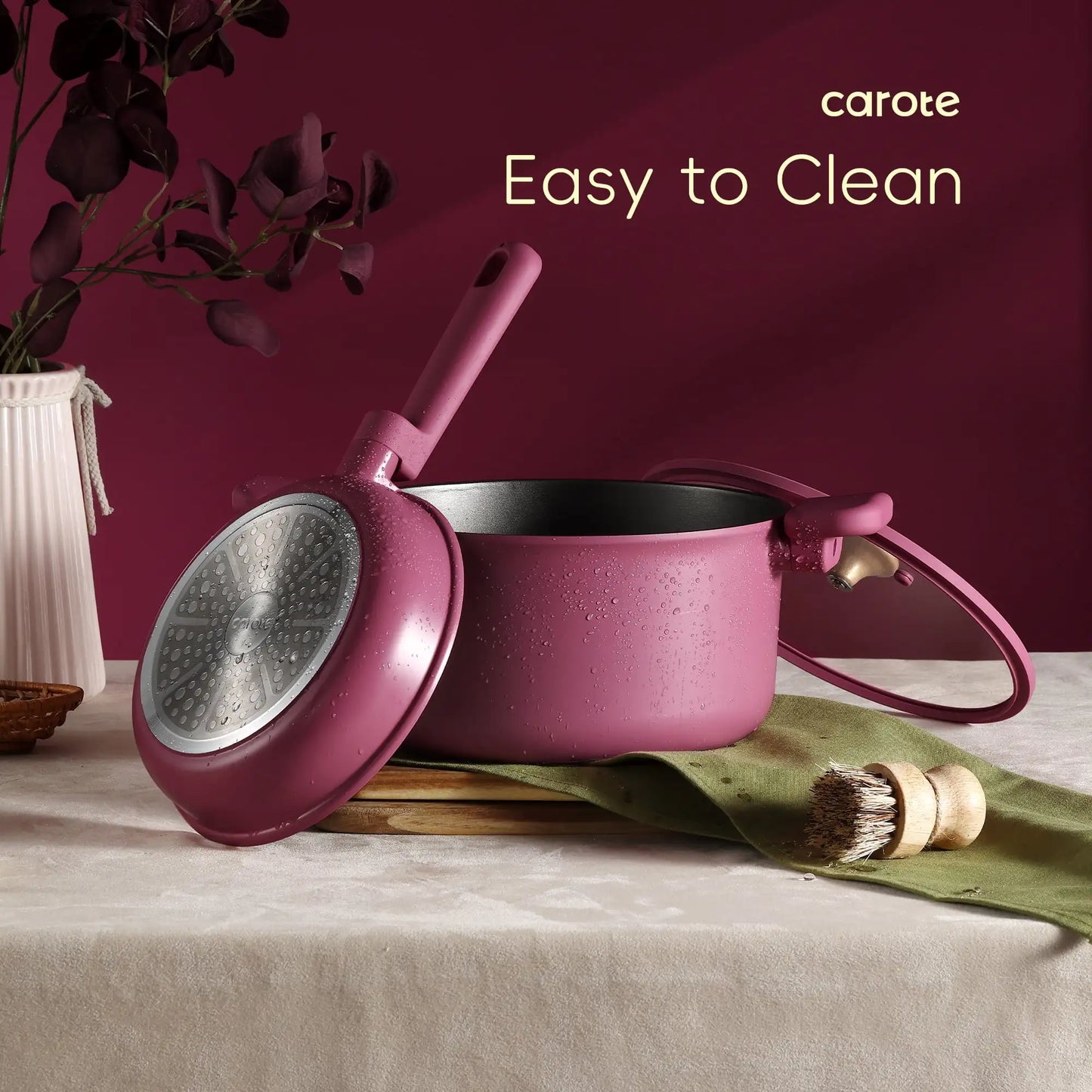 17 Pcs, Rose Pink Kitchen Cookware Set