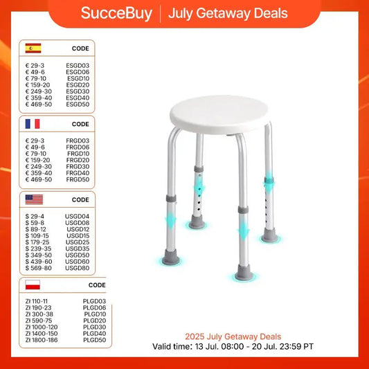 Adjustable Height Non-Slip Shower Stool