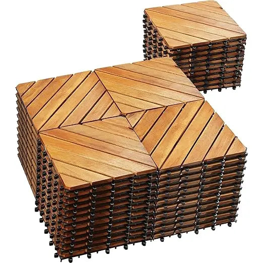 54 PCS Solid Acacia Wood Interlocking Patio Deck Tiles - 12" x 12"