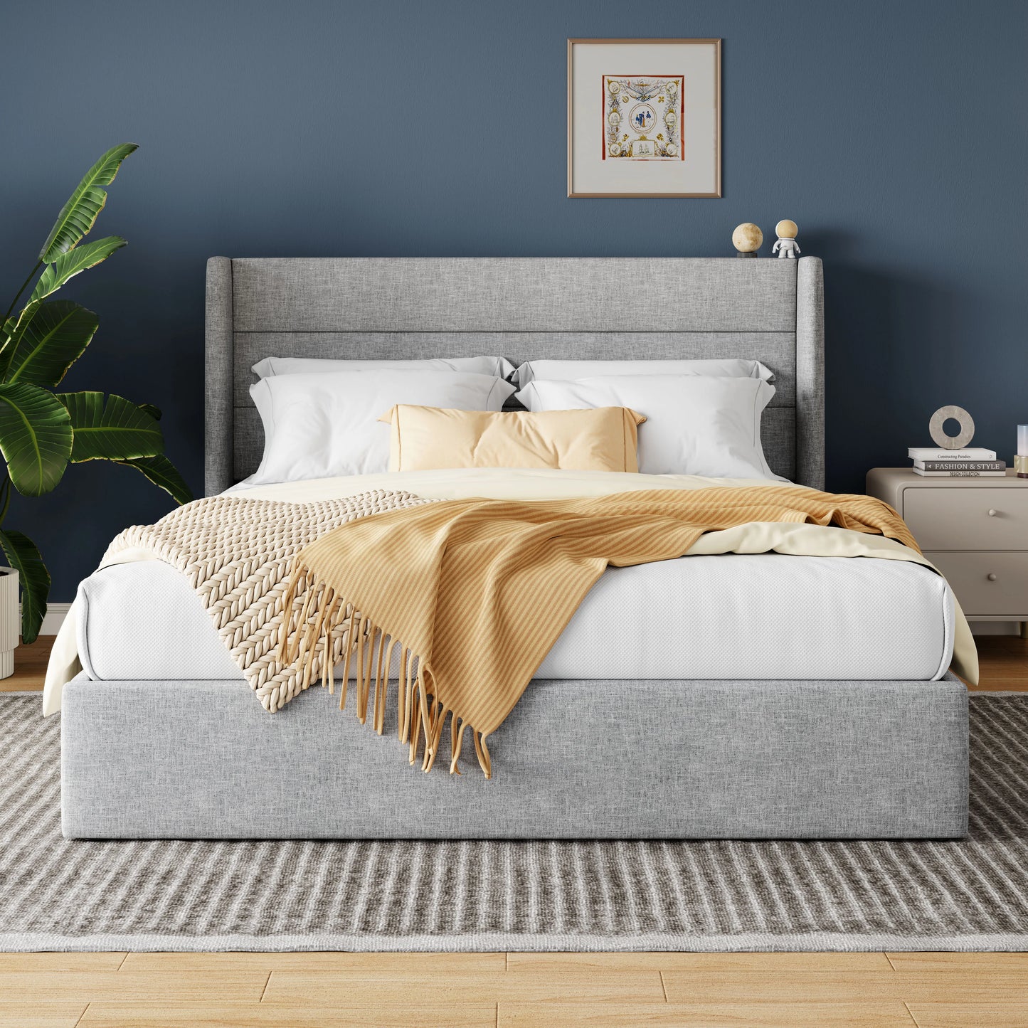 Lift Up Storage Bed with Wingback Headboard