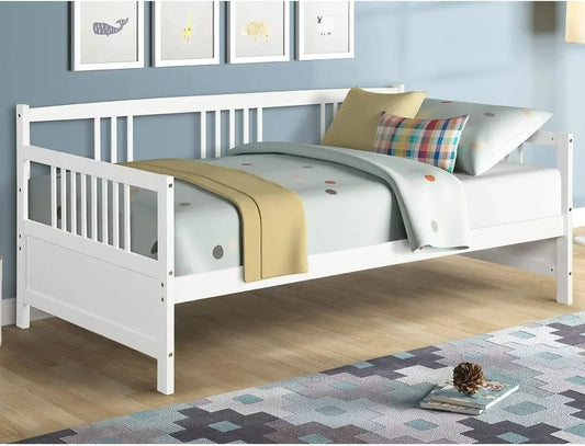Wooden Sofa Bed with Rails, Twin Size Platform Bed Frame