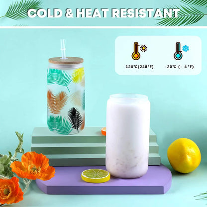 8 Pack 16OZ Frosted/Clear Glass Tumblers with Bamboo Lid