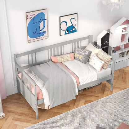 Dual-use Twin Size Platform Bed with Wood Slat Support