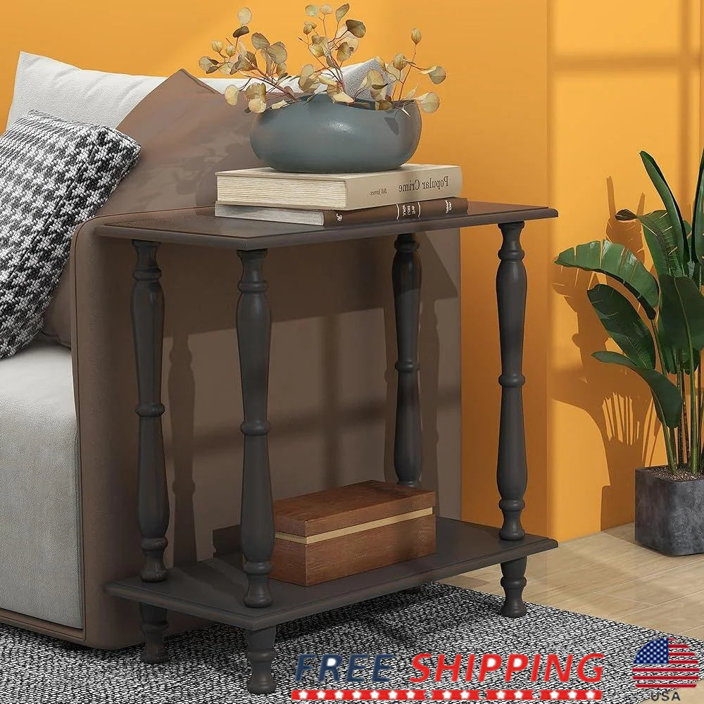 2-Tier Narrow Wooden End Table