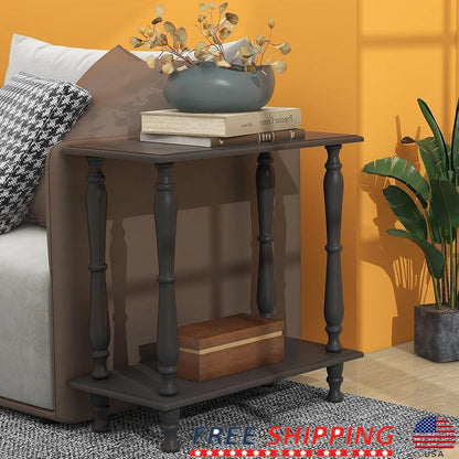 2-Tier Narrow Wooden End Table