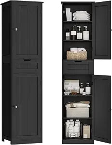 67" H Tall Narrow Bathroom Cabinet with Adjustable Shelves