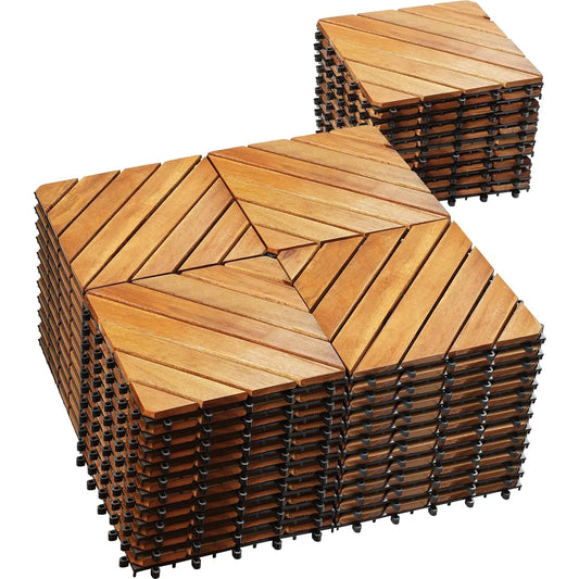 54 PCS Solid Acacia Wood Interlocking Patio Deck Tiles - 12" x 12"