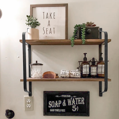 Wall Mounted Rustic 2-Tier Wood Shelves