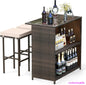 3 Piece Patio Bar Set, Outdoor Rattan Bar Table and 2 Stools