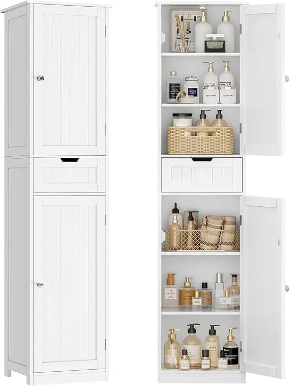 67" H Tall Narrow Bathroom Cabinet with Adjustable Shelves