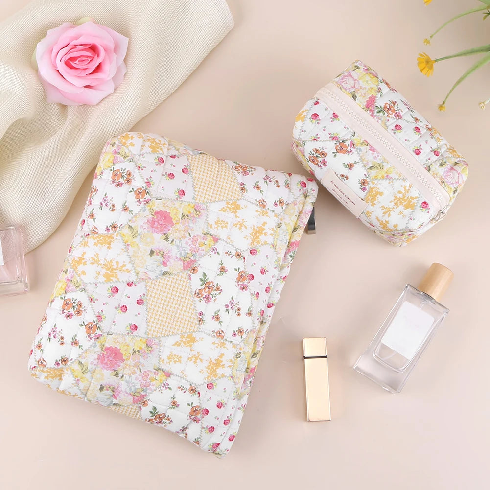 2Pcs Quilted Makeup Bag